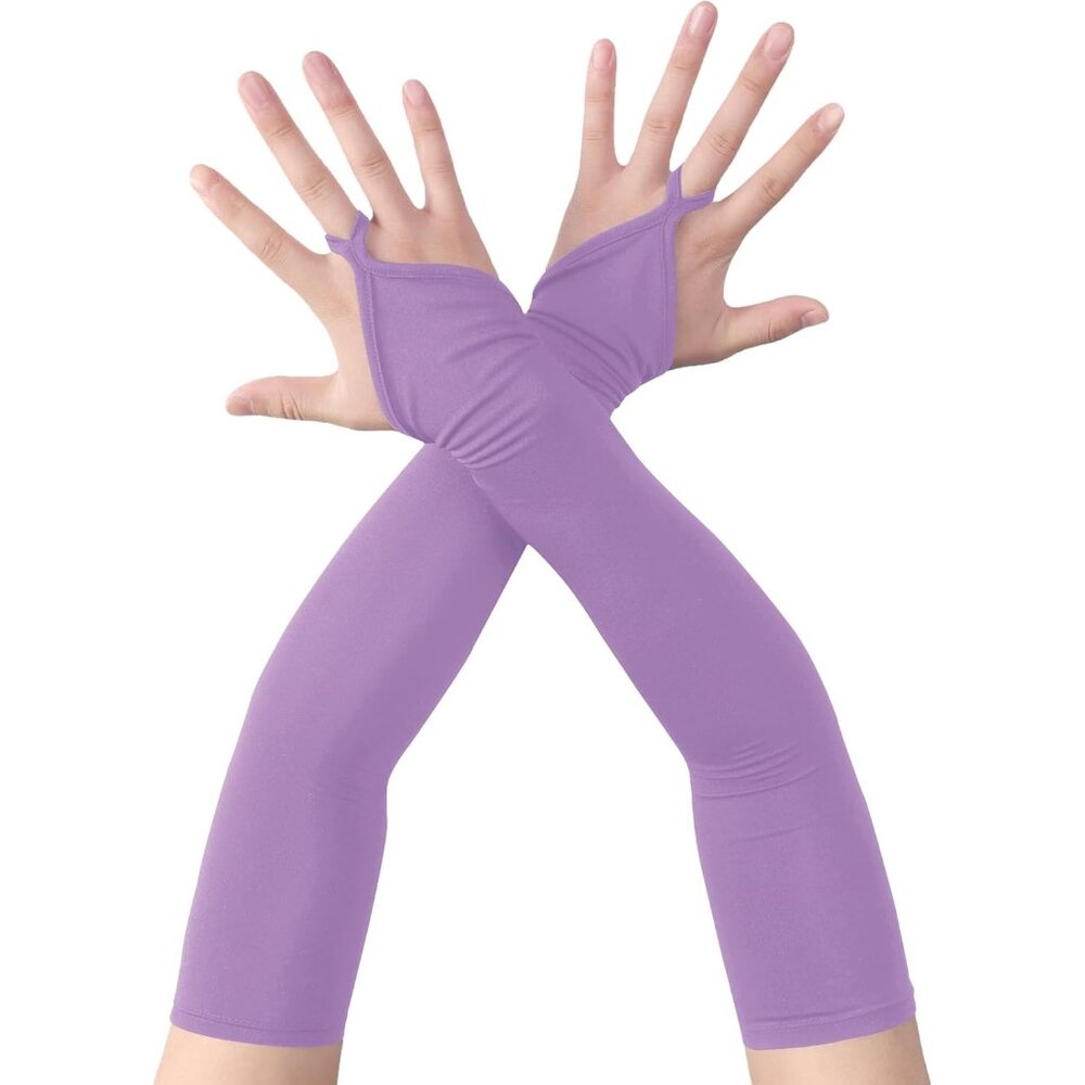 Women's Finger Loop Light Purple Elegant Spandex Elbow Length Satin Gloves